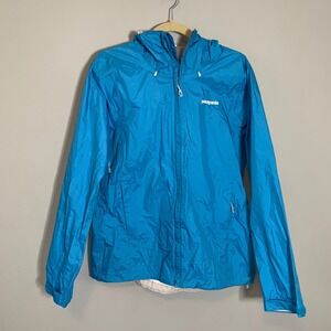 Patagonia Blue Lightweight Hooded Rain Jacket Windbreaker Womens L